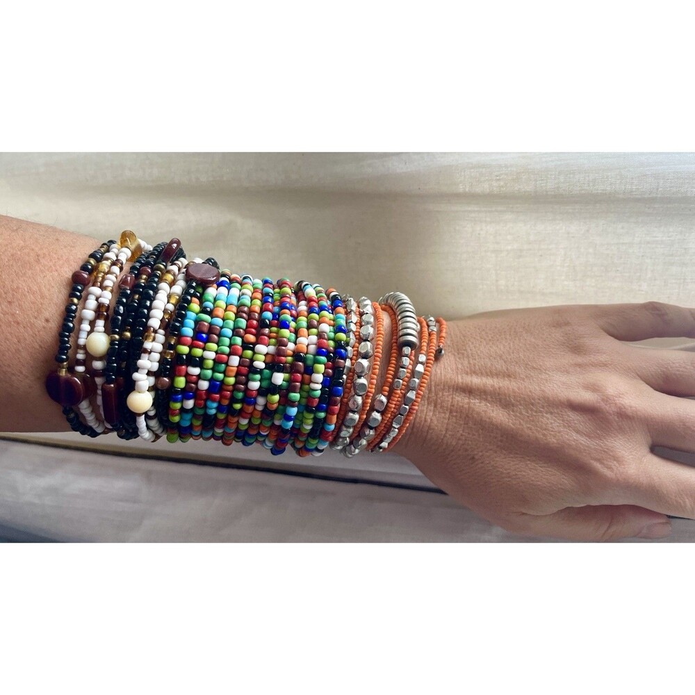 Boho Beaded Bracelet Stack Set Colorful Wrap Cuff Mixed Lot Layered Wrist 3 Pcs